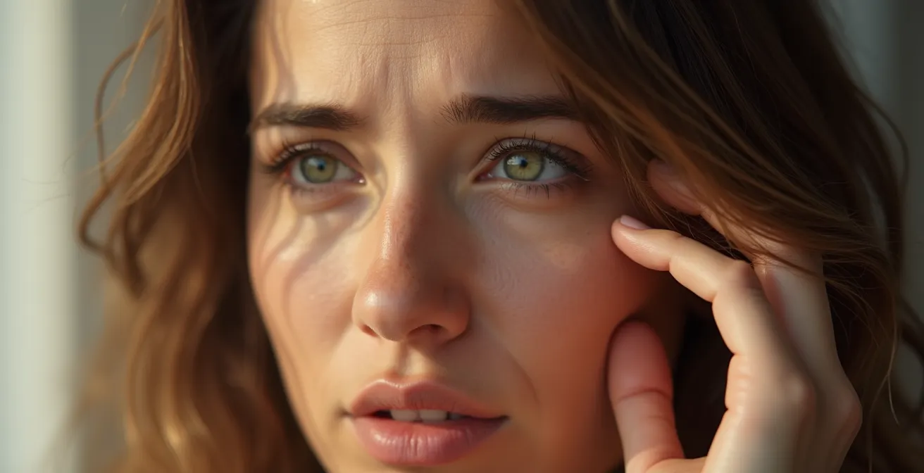 Femme touchant ses cheveux avec une expression préoccupée